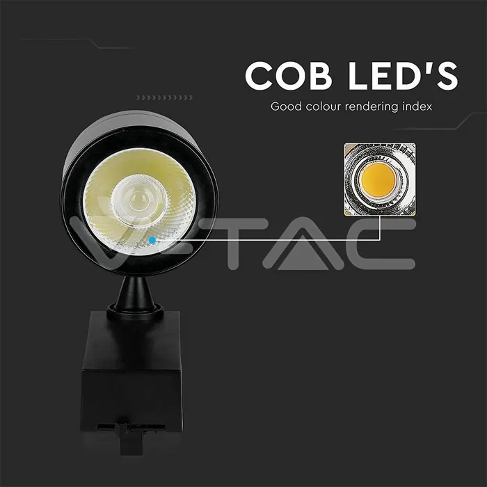 V-TAC VT-1287 35W LED Прожектор Релсов Монтаж Черно Тяло Бяла Светлина