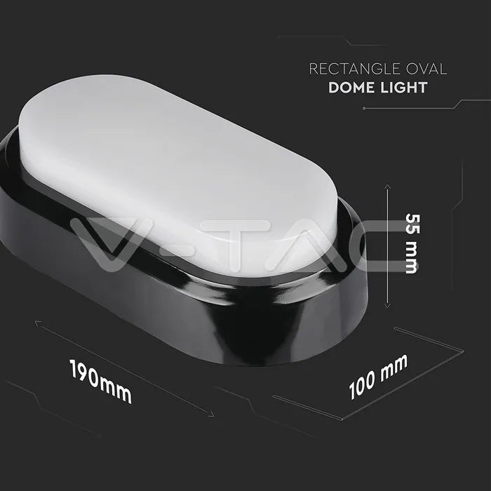 V-TAC VT-1310 8W LED Плафон Правоъгълен Овал Черно Тяло Бяла Светлина IP54