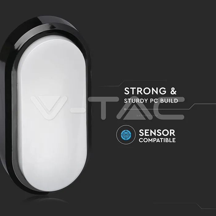 V-TAC VT-1310 8W LED Плафон Правоъгълен Овал Черно Тяло Бяла Светлина IP54