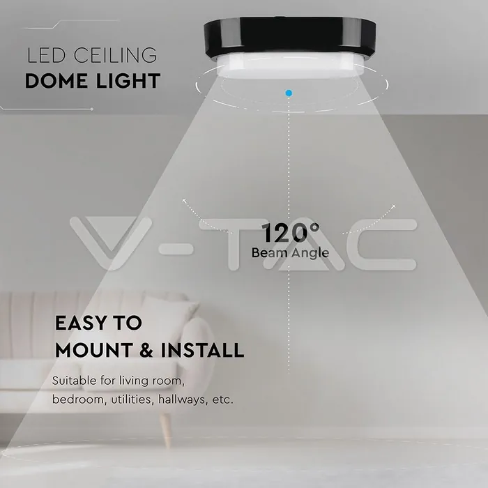 V-TAC VT-1310 8W LED Плафон Правоъгълен Овал Черно Тяло Бяла Светлина IP54
