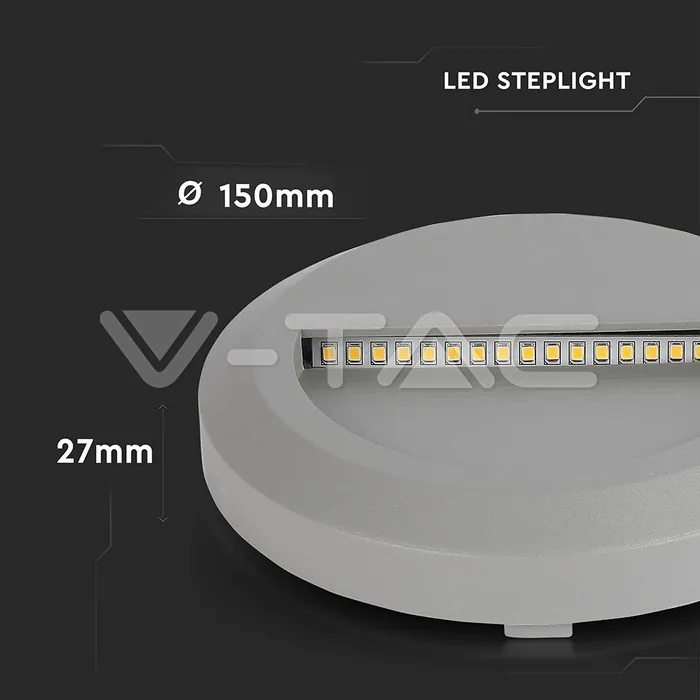 V-TAC VT-1318 2W LED   за Стъпала Сиво Тяло Кръг Неутрално Бяла Светлина
