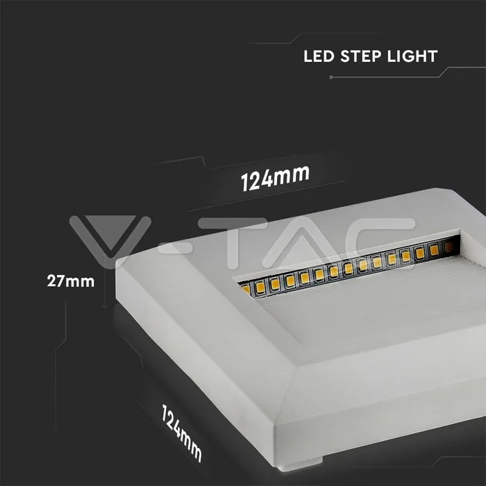 V-TAC VT-1320 2W LED   за Стъпала Бяло Тяло Квадрат Неутрално Бяла Светлина