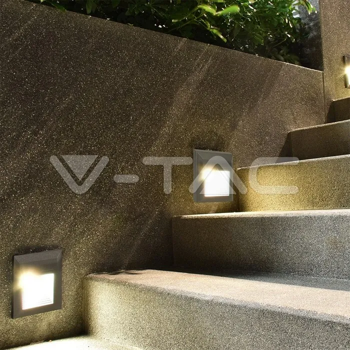 V-TAC VT-1324 2W LED   за Стъпала Сиво Тяло Квадрат Неутрално Бяла Светлина