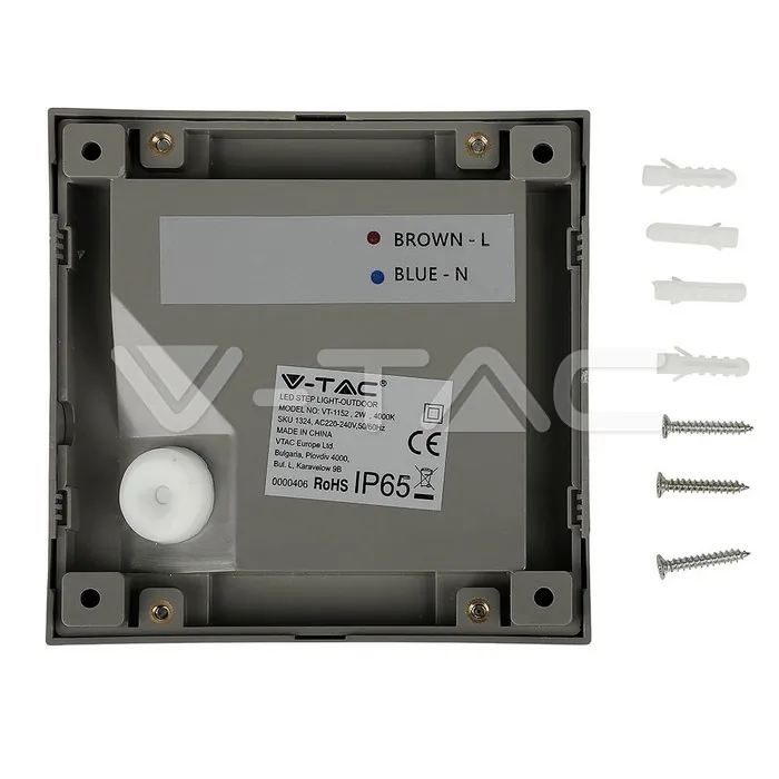 V-TAC VT-1324 2W LED   за Стъпала Сиво Тяло Квадрат Неутрално Бяла Светлина