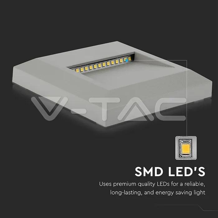 V-TAC VT-1324 2W LED   за Стъпала Сиво Тяло Квадрат Неутрално Бяла Светлина