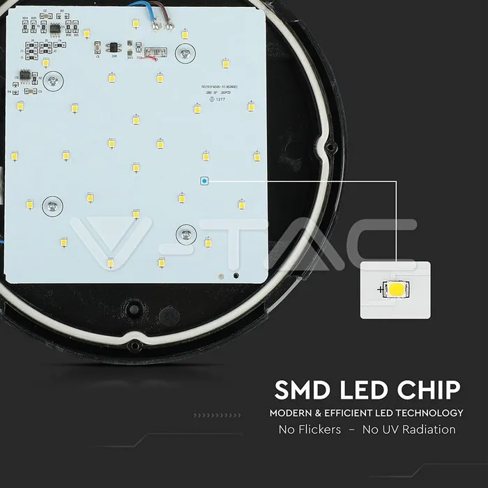 V-TAC VT-1349 12W LED Плафон Черно Тяло Топло Бяла Светлина IP65