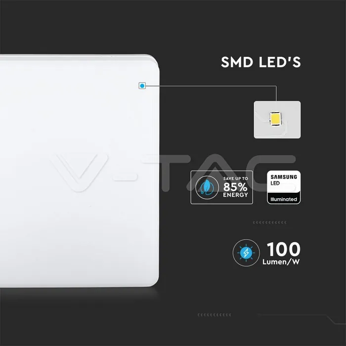 V-TAC VT-55679 15W LED Плафон SAMSUNG Чип Frameless Квадрат 4000K IP44 100lm/W