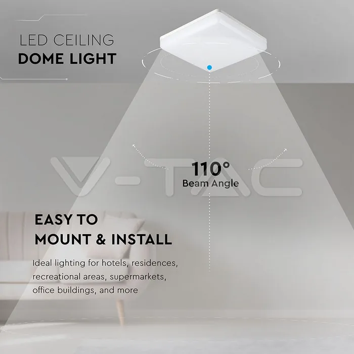 V-TAC VT-55679 15W LED Плафон SAMSUNG Чип Frameless Квадрат 4000K IP44 100lm/W