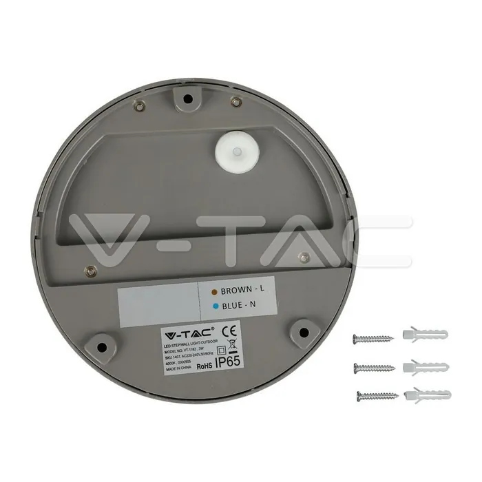 V-TAC VT-1407 3W LED   за Стъпала Сиво Тяло Кръг Неутрално Бяла Светлина