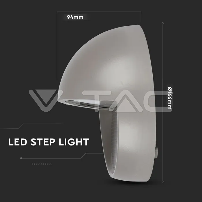 V-TAC VT-1407 3W LED   за Стъпала Сиво Тяло Кръг Неутрално Бяла Светлина