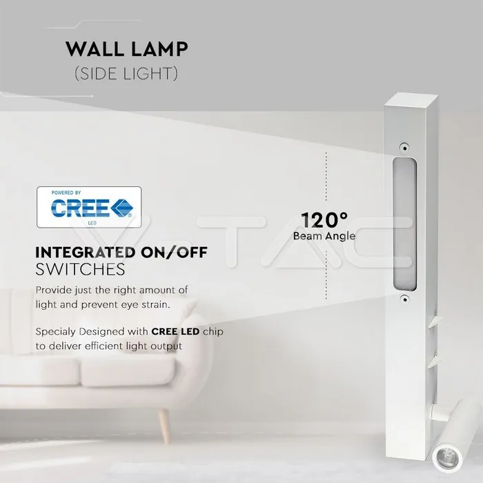 V-TAC VT-1488 3W+3W LED Стенна Лампа Спалня Бяла 3000K