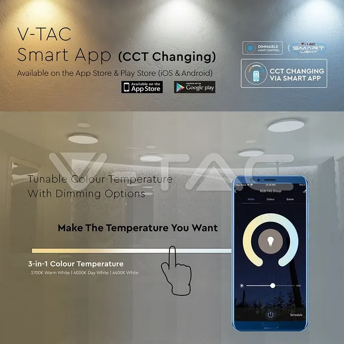 V-TAC VT-1497 SMART LED Плафон 40W Ф350 Звезди Топла + Студена Светлина