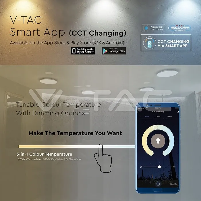 V-TAC VT-1498 SMART LED Плафон 60W Ф450 Звезди Топла + Студена Светлина