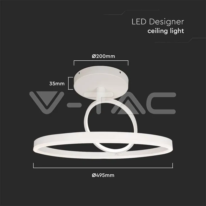 V-TAC VT-14984 LED Осветител 38W Плафон 500x200мм 3000K Бял Двоен Кръг