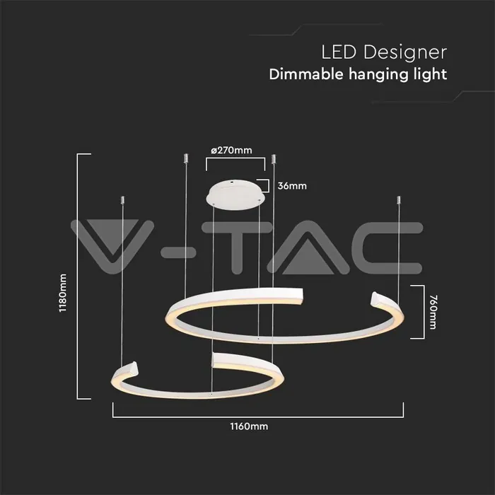 V-TAC VT-14992 LED Осветител 48W Висящ 1100x800x1200мм Димиращ Бял 3000К
