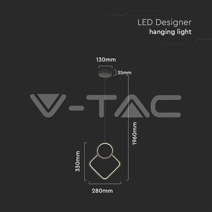 V-TAC VT-14999 LED Осветител 12W Висящ Геометрик 280 x 1800мм Черен 4000К