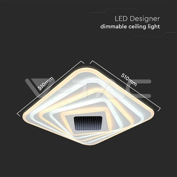 V-TAC VT-15356 150W LED Осветител За Таван (50*50*7CM) CCT: 3000K+6000K Димираща + Дистанционно