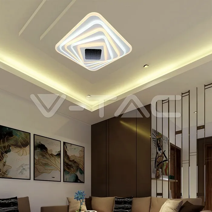 V-TAC VT-15356 150W LED Осветител За Таван (50*50*7CM) CCT: 3000K+6000K Димираща + Дистанционно