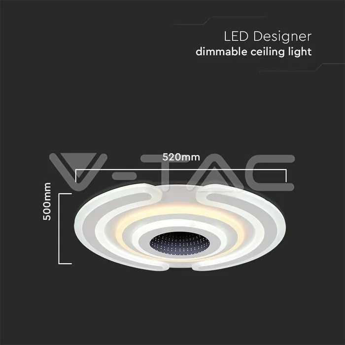 V-TAC VT-15358 95W LED Осветител За Таван (52*5CM) CCT: 3000K+6000K Димираща + Дистанционно