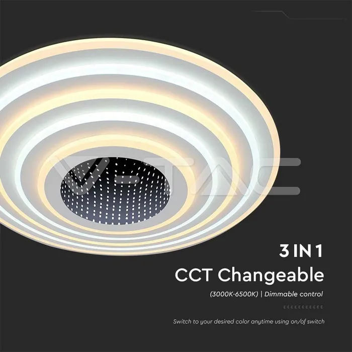 V-TAC VT-15359 125W LED Осветител За Таван (D50*7CM) CCT: 3000K+6000K Димираща + Дистанционно