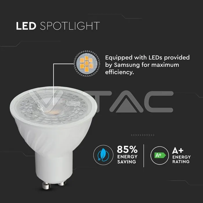 V-TAC VT-191 LED Крушка SAMSUNG Чип 6.5W GU10 38° 6400K