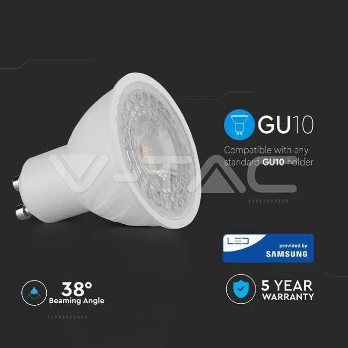 V-TAC VT-191 LED Крушка SAMSUNG Чип 6.5W GU10 38° 6400K