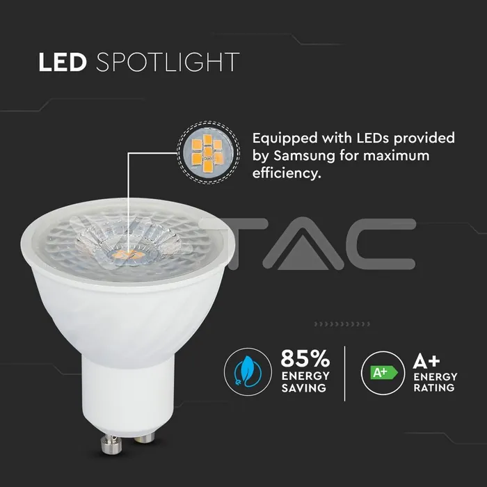 V-TAC VT-192 LED Крушка SAMSUNG Чип 6.5W GU10 110° 3000K