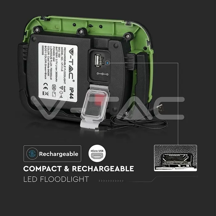 V-TAC VT-20037 10W LED Прожектор SAMSUNG Чип Презаредим USB + SOS Функция IP44 4000K