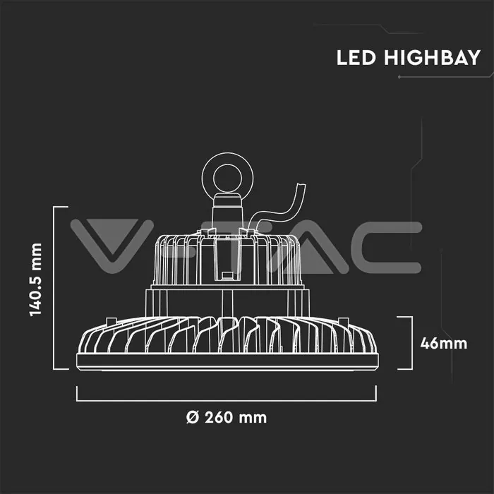 V-TAC VT-20063 LED Камбана SAMSUNG Чип 100W Черно Тяло 120lm/W 4000K