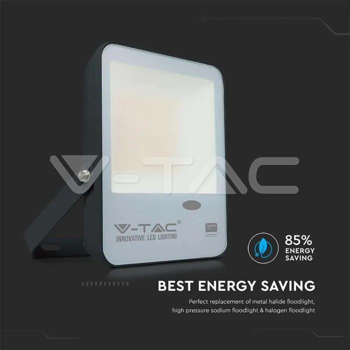 V-TAC VT-20173 50W LED Прожектор Със Светлинен Сензор SAMSUNG Чип Черно Тяло 4000K 100 lm/W