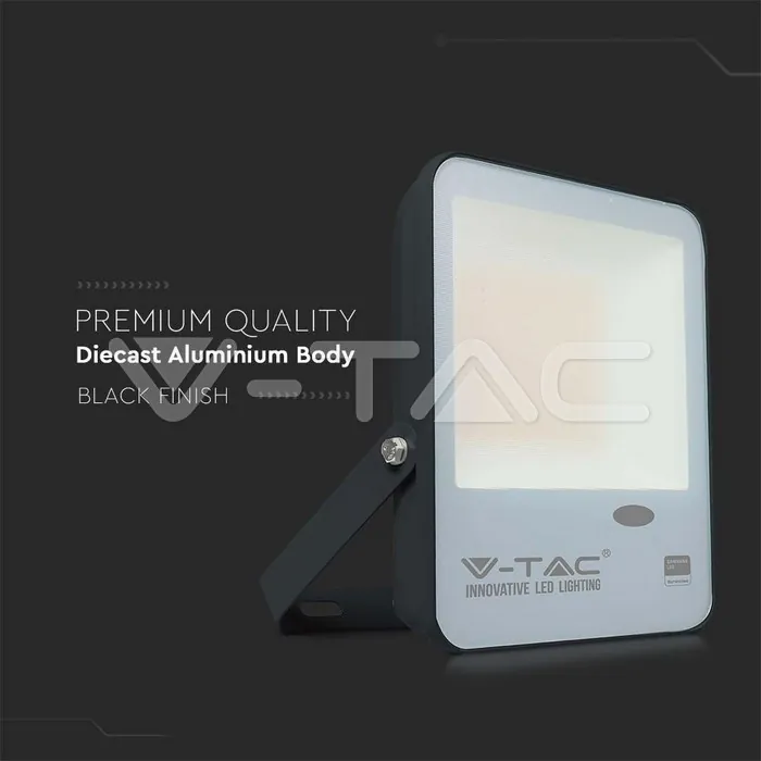 V-TAC VT-20173 50W LED Прожектор Със Светлинен Сензор SAMSUNG Чип Черно Тяло 4000K 100 lm/W