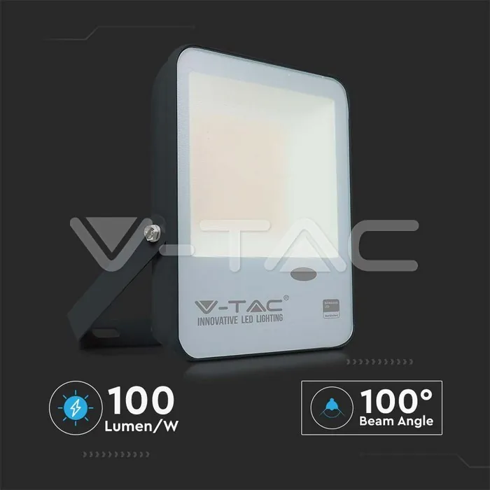 V-TAC VT-20173 50W LED Прожектор Със Светлинен Сензор SAMSUNG Чип Черно Тяло 4000K 100 lm/W