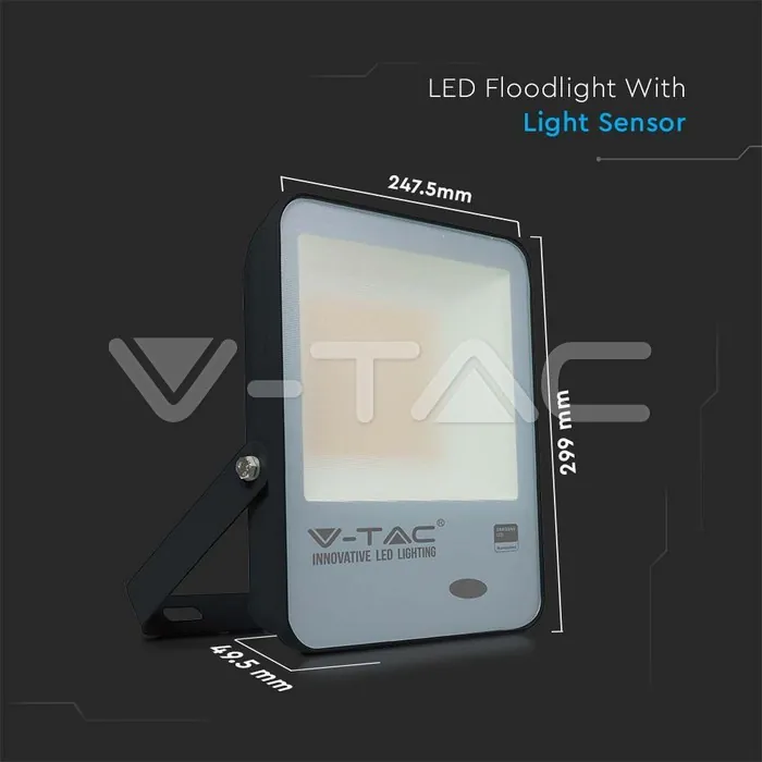 V-TAC VT-20177 100W LED Прожектор Със Светлинен Сензор SAMSUNG Чип Черно Тяло 6500K 100 lm/W