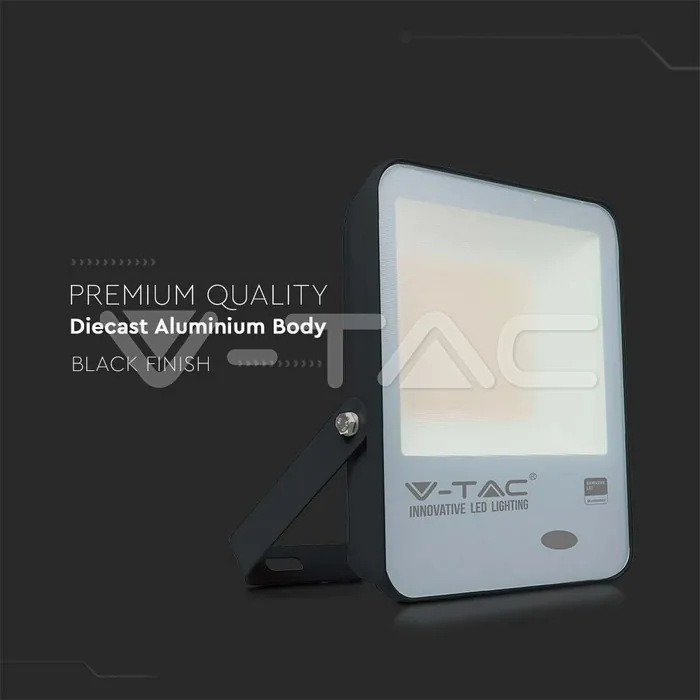 V-TAC VT-20177 100W LED Прожектор Със Светлинен Сензор SAMSUNG Чип Черно Тяло 6500K 100 lm/W