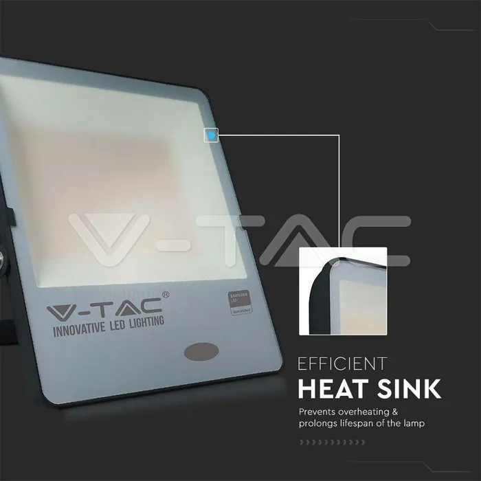 V-TAC VT-20178 150W LED Прожектор Със Светлинен Сензор SAMSUNG Чип Черно Тяло 3000K 100 lm/W