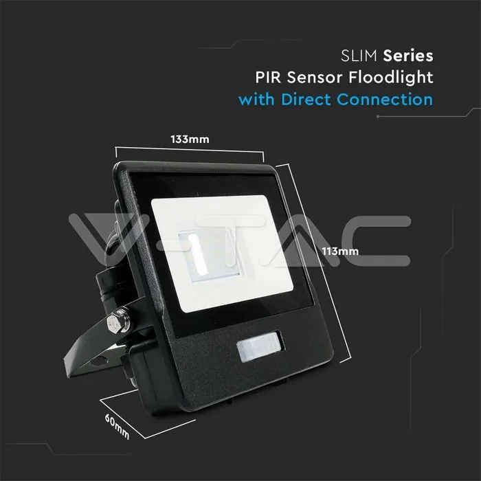 V-TAC VT-20256 10W LED Прожектор PIR Сензор SAMSUNG Чип Черно Тяло 3000K