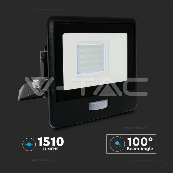 V-TAC VT-20261 20W LED Прожектор PIR Сензор SAMSUNG Чип Черно Тяло 6500K