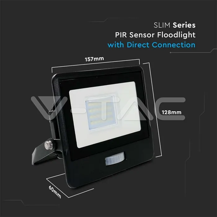 V-TAC VT-20261 20W LED Прожектор PIR Сензор SAMSUNG Чип Черно Тяло 6500K