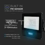 V-TAC VT-20261 20W LED Прожектор PIR Сензор SAMSUNG Чип Черно Тяло 6500K