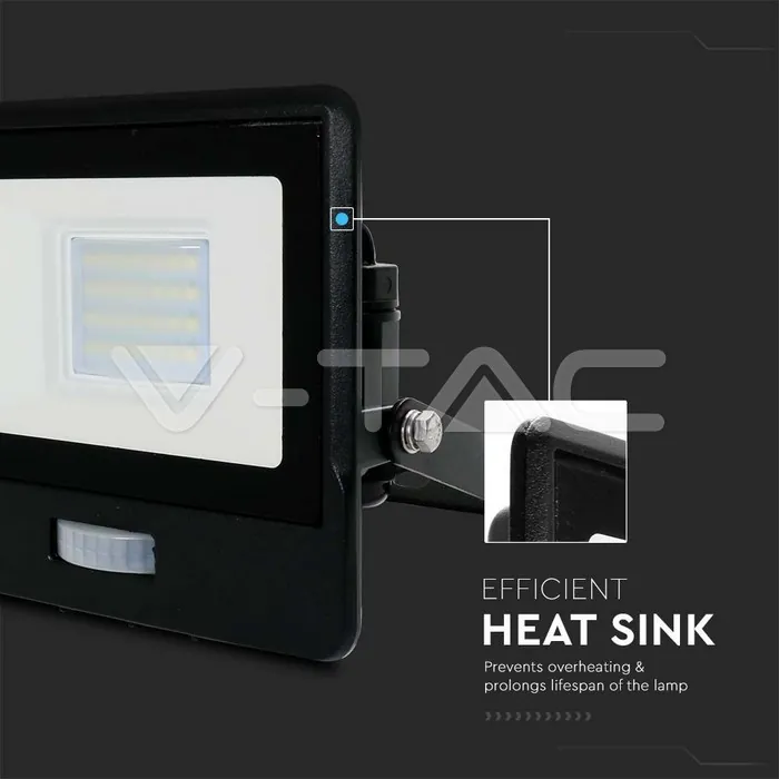 V-TAC VT-20261 20W LED Прожектор PIR Сензор SAMSUNG Чип Черно Тяло 6500K