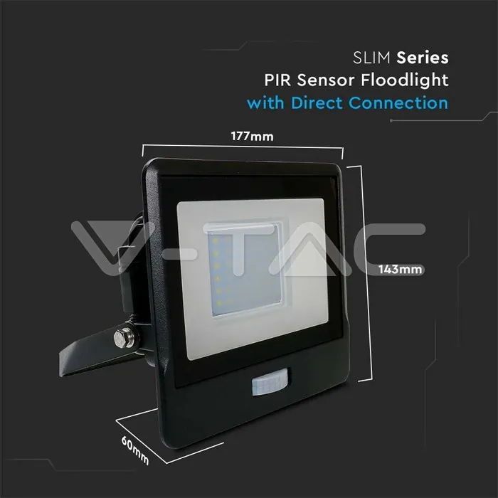 V-TAC VT-20262 30W LED Прожектор PIR Сензор SAMSUNG Чип Черно Тяло 3000K
