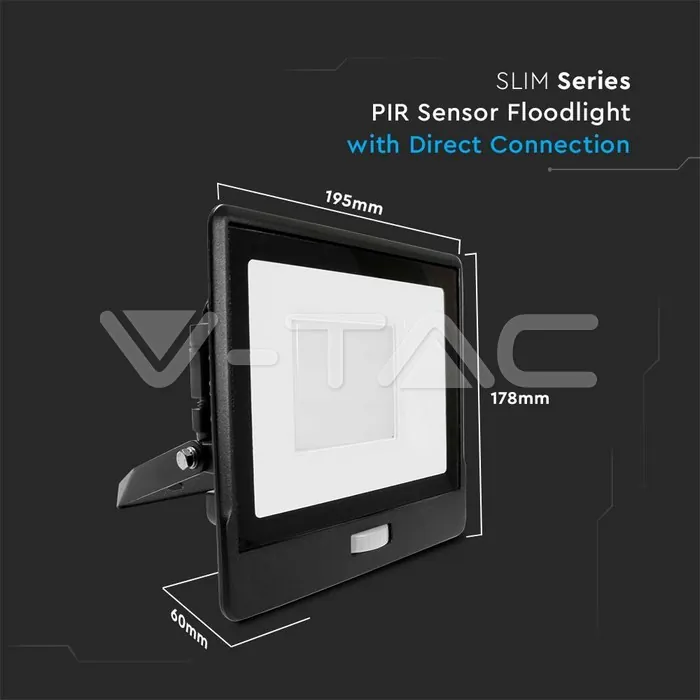 V-TAC VT-20266 50W LED Прожектор PIR Сензор SAMSUNG Чип Черно Тяло 4000K