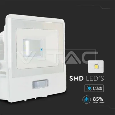 V-TAC VT-20270 10W LED Прожектор PIR Сензор SAMSUNG Чип Бяло Тяло 6500K