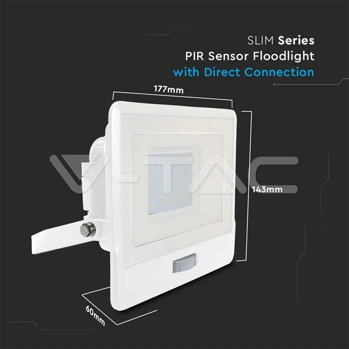 V-TAC VT-20276 30W LED Прожектор PIR Сензор SAMSUNG Чип Бяло Тяло 6500K