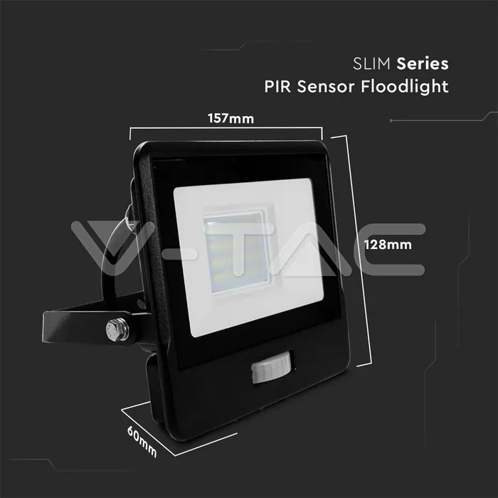 V-TAC VT-20283 20W LED Прожектор PIR Сензор SAMSUNG Чип Черно Тяло 3000K 1М Кабел