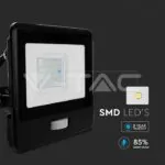 V-TAC VT-20283 20W LED Прожектор PIR Сензор SAMSUNG Чип Черно Тяло 3000K 1М Кабел