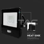 V-TAC VT-20283 20W LED Прожектор PIR Сензор SAMSUNG Чип Черно Тяло 3000K 1М Кабел