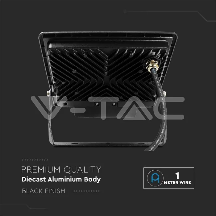 V-TAC VT-20290 50W LED Прожектор PIR Сензор SAMSUNG Чип Черно Тяло 4000K 1М Кабел