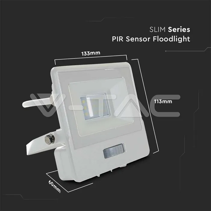 V-TAC VT-20292 10W LED Прожектор PIR Сензор SAMSUNG Чип Бяло Тяло 3000K 1М Кабел