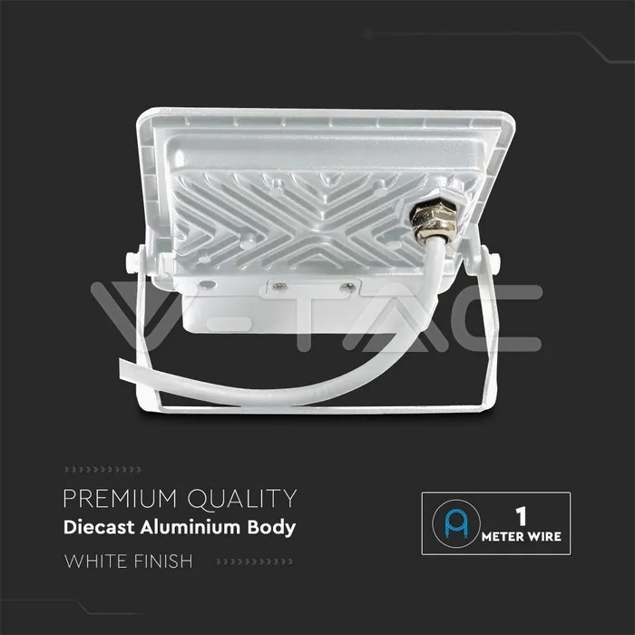 V-TAC VT-20295 20W LED Прожектор PIR Сензор SAMSUNG Чип Бяло Тяло 3000K 1М Кабел